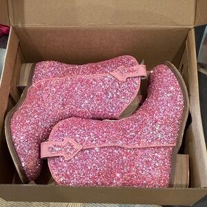 Girls Sparkly Pink Kids Cowboy Boots-Sz 13